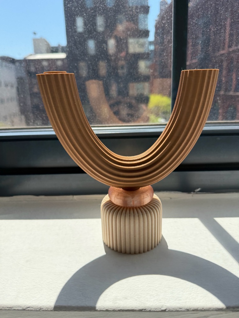 Modern Sculptural Candle Holder in Metallic Copper and Cream